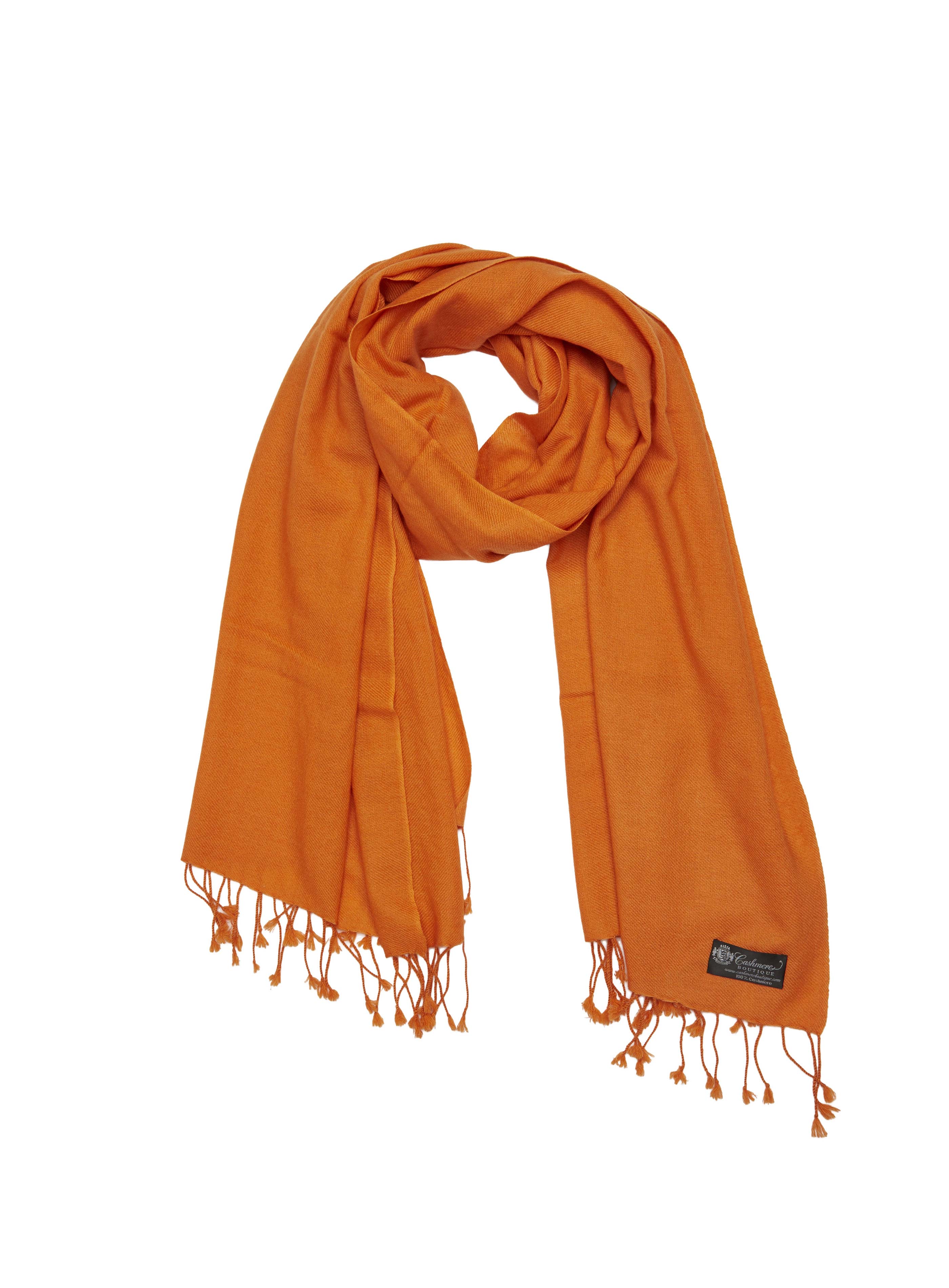 Pure Cashmere Scarf with Tassels (Burnt Orange)