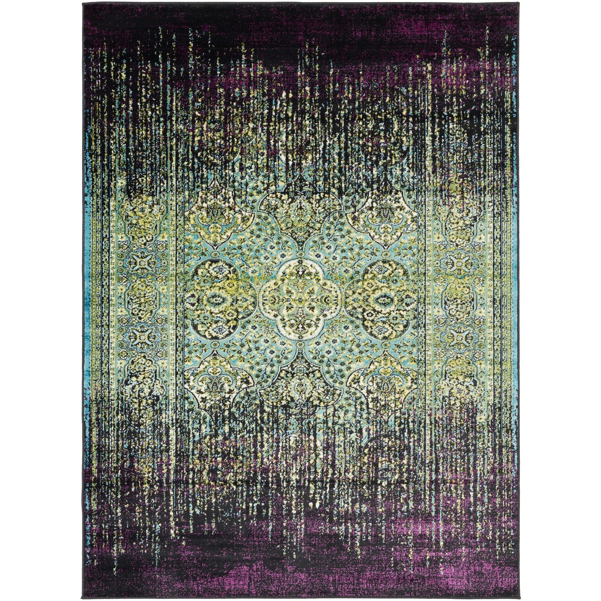 Thamina Aqua Psychedelic Kazak Accent Rug - 2' x 3'