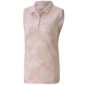 Puma Women\'s Floral Dye Sleeveless Polo 4004988-Peachskin  Size xs, peachskin