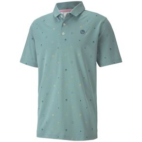 Puma Men\'s AP Legacy Print Polo 4005718-Stone Blue  Size md, stone blue