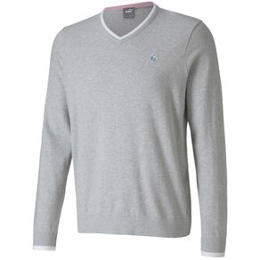 Puma Men\'s Members V-Neck Sweater 4005777-Light Gray Heather  Size sm, light gray heather