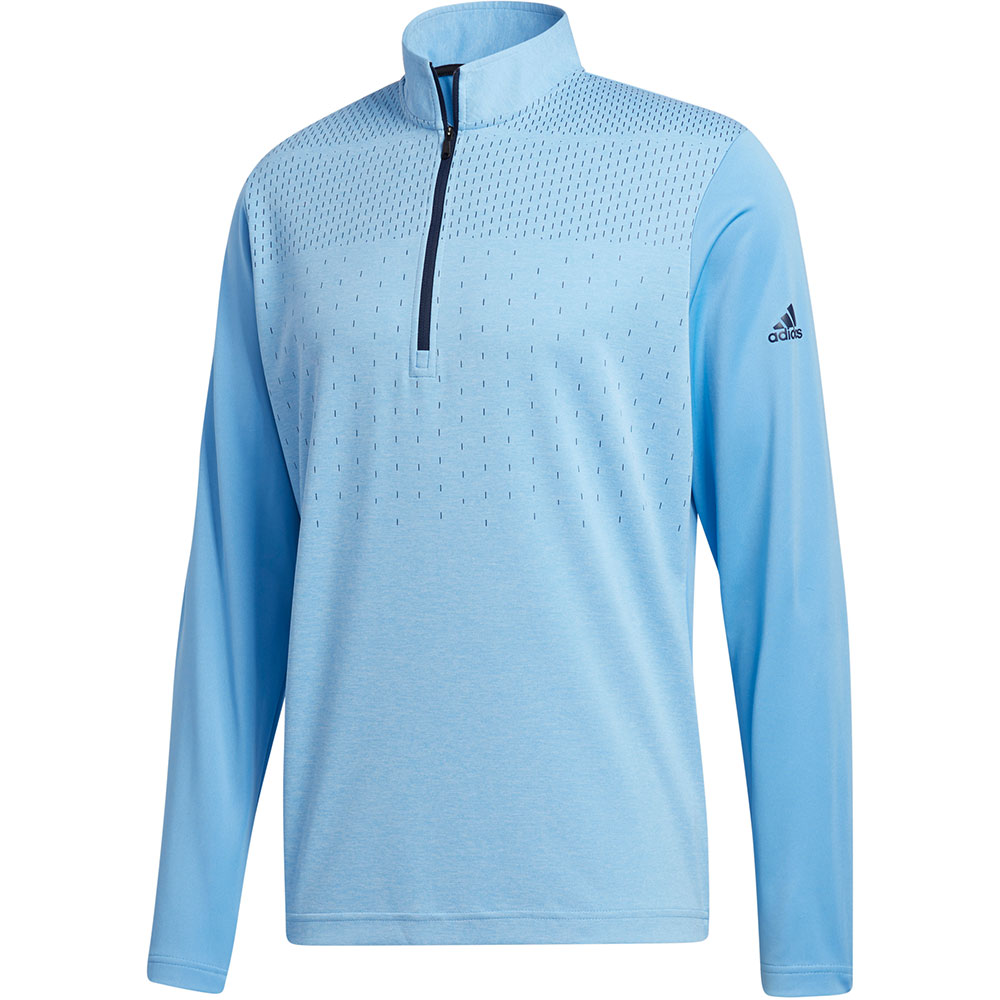 adidas Men\'s Lightweight UPF 1/4 Zip Pullover  Size 2XL, Light Blue Melange/Light Blue