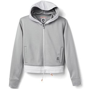 FootJoy Women\'s Jersey Cropped Fleece Woven Trim Full Zip 4016329-Heather Gray/White  Size sm, heather gray/white