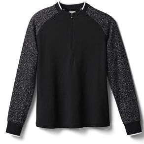 FootJoy Women\'s 1/4 Zip Twill Back Jersey Granite Sleeves Pullover 4016341-Black  Size lg, black