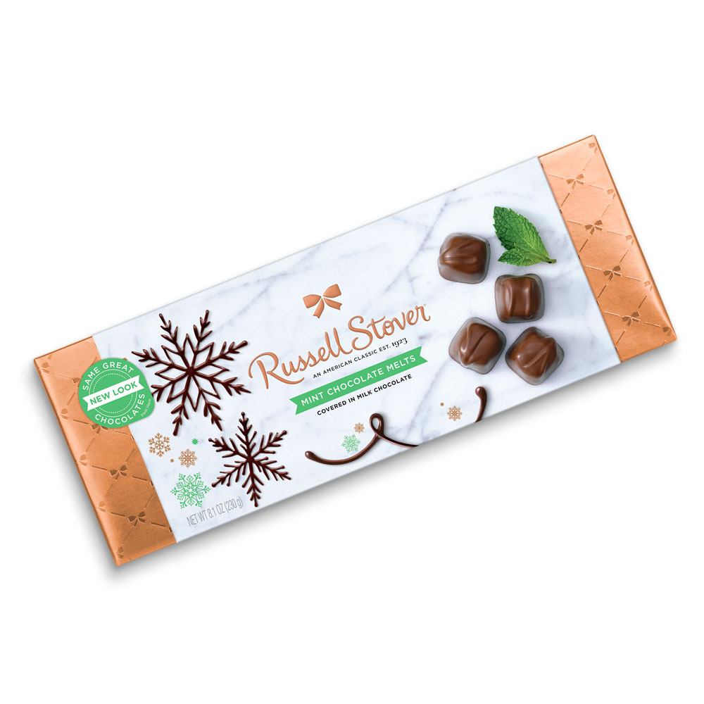 milk chocolate mini mint melts winter box, 8.1 oz. box | chocolates | by russell stover