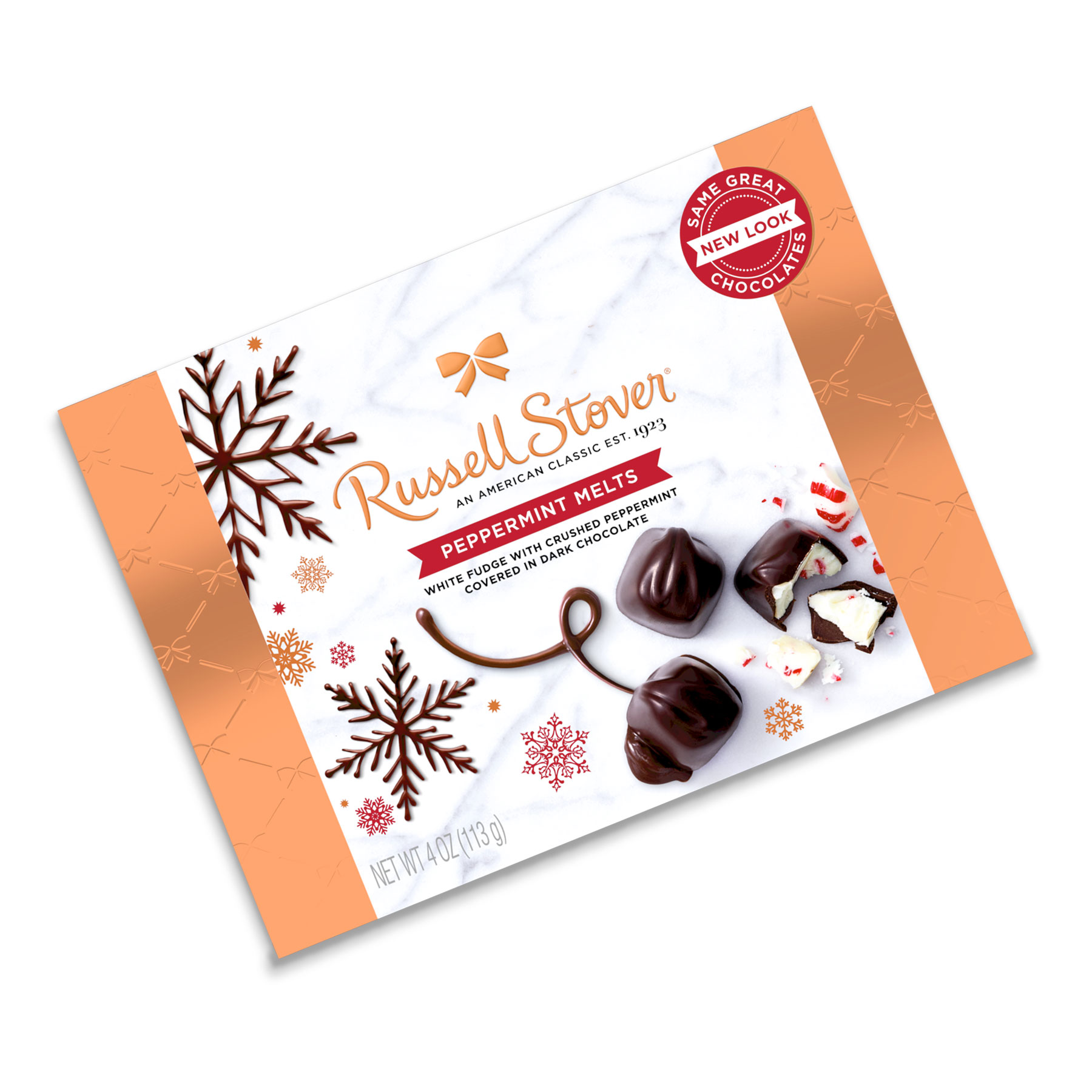 dark chocolate peppermint melts winter box, 4 oz. box | chocolates | by russell stover