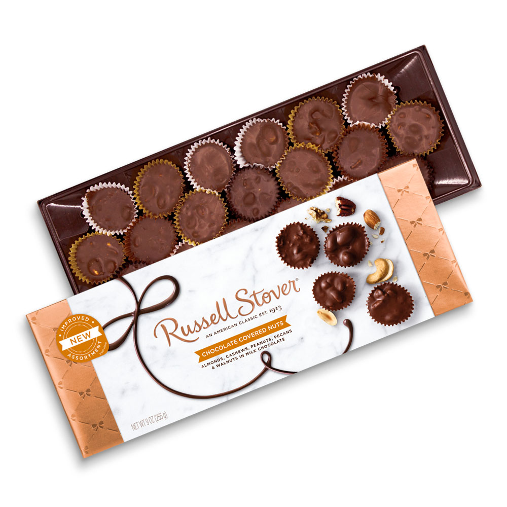 chocolate covered nuts, 9 oz. box | chocolates | by russell stover