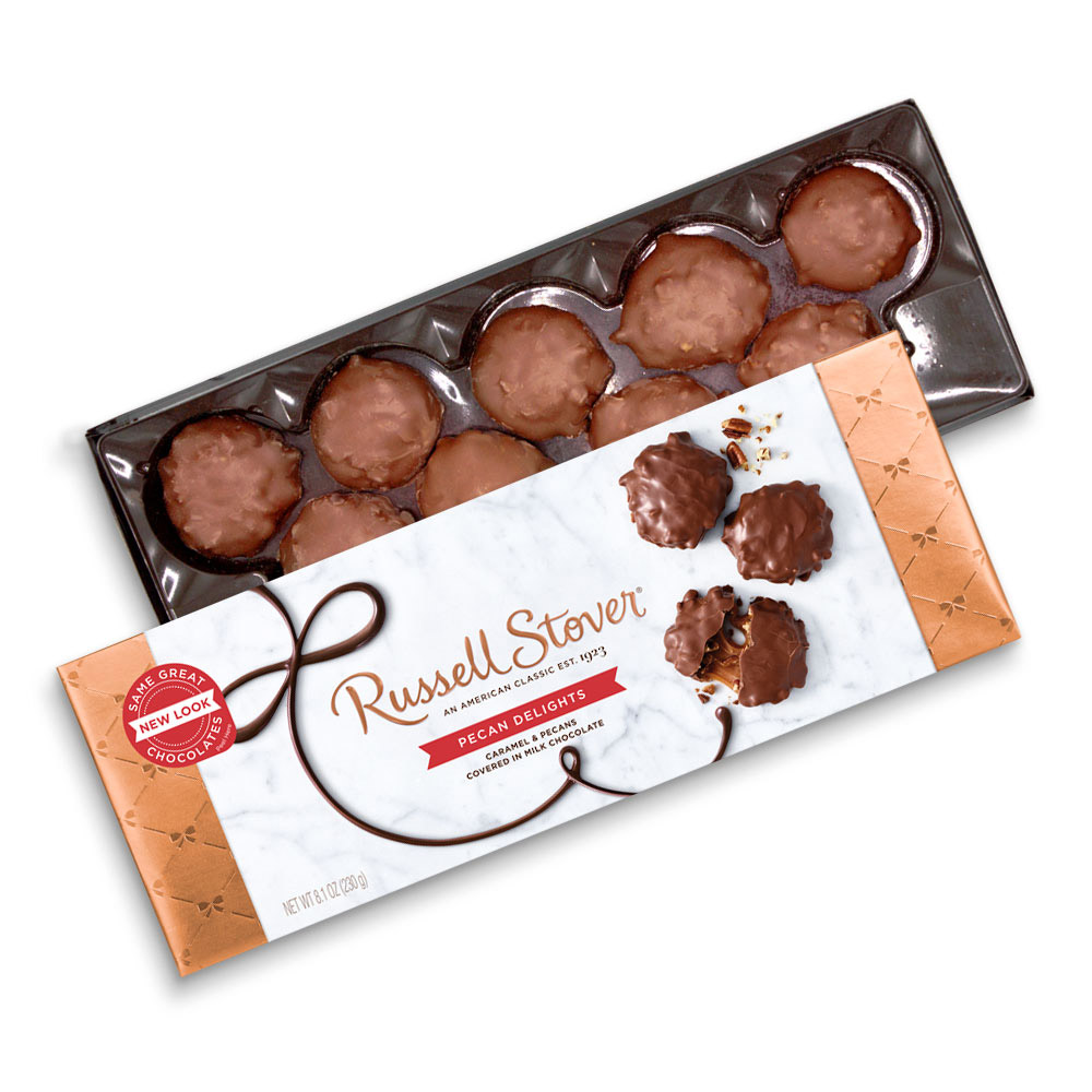 milk chocolate pecan delights, 8.1 oz. box | chocolates | by russell stover