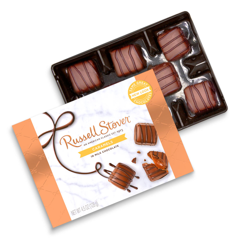 milk chocolate caramels, 4.5 oz. box | chocolates | by russell stover