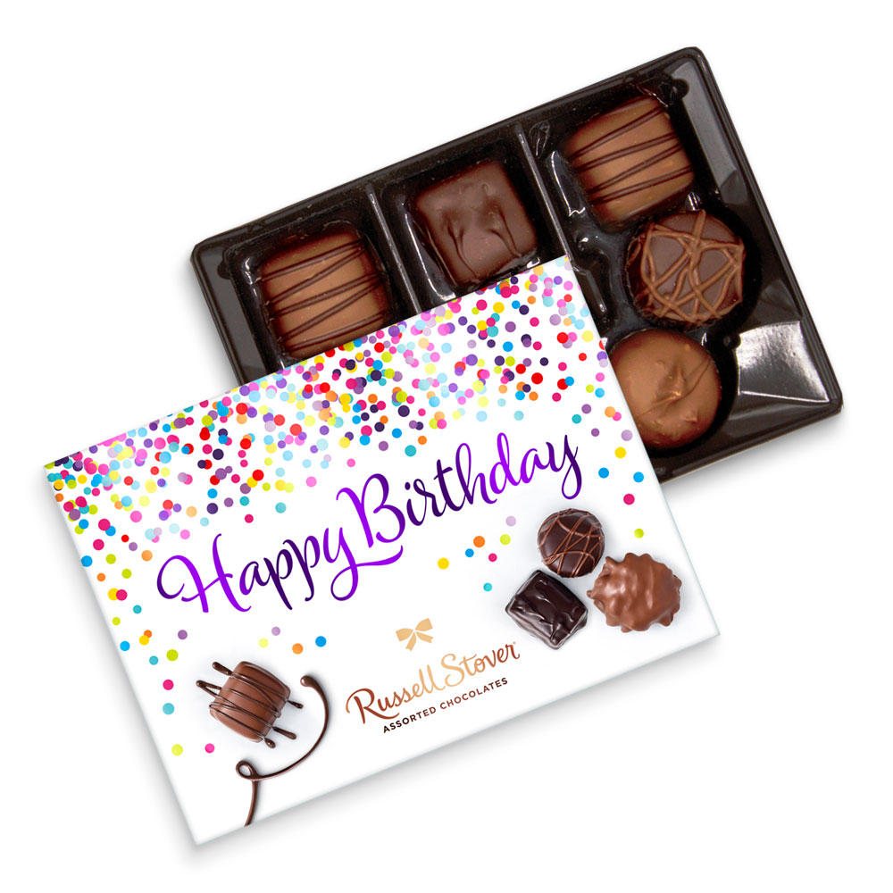 assorted chocolates happy birthday box, 4.6 oz. | mixed assorted chocolates | by russell stover