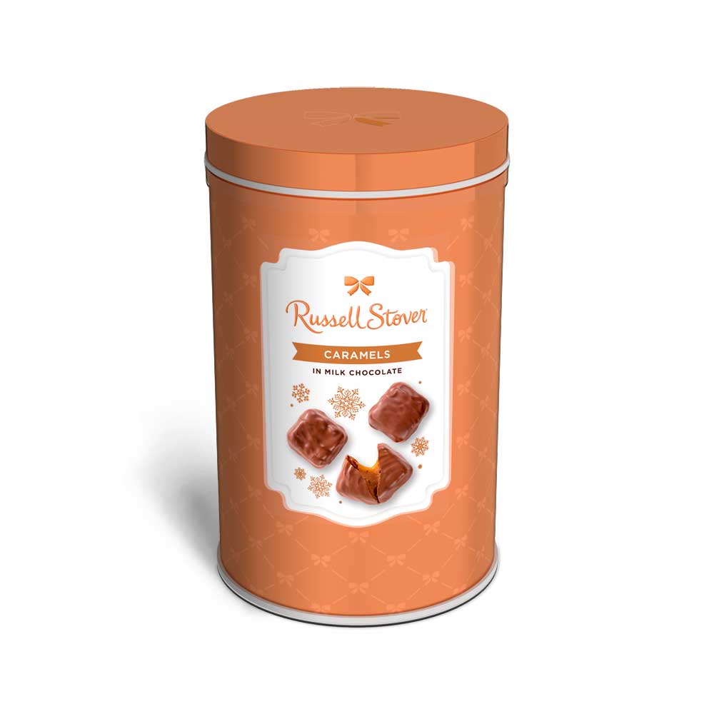 milk chocolate caramels, 9.3 tin | chocolates | by russell stover