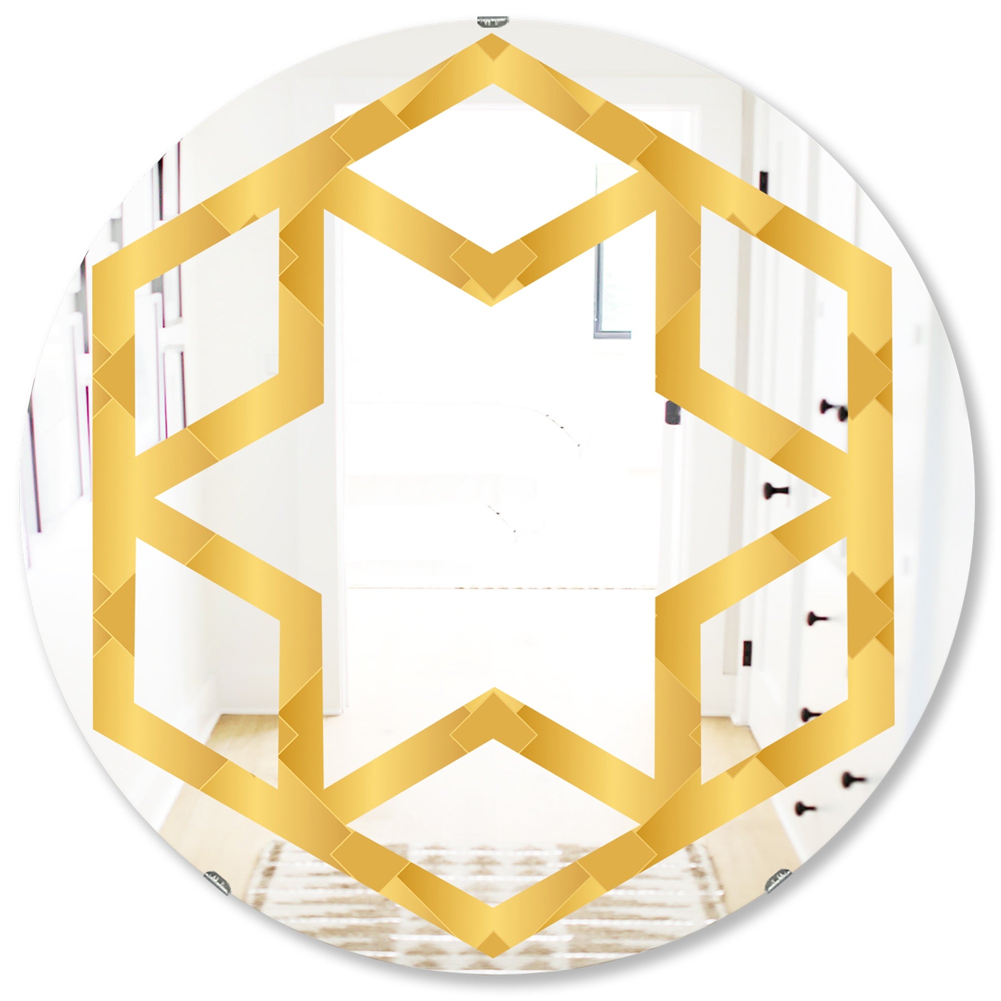 Designart 'Golden Geometric I' Modern Round or Oval Wall Mirror - Hexagon Star