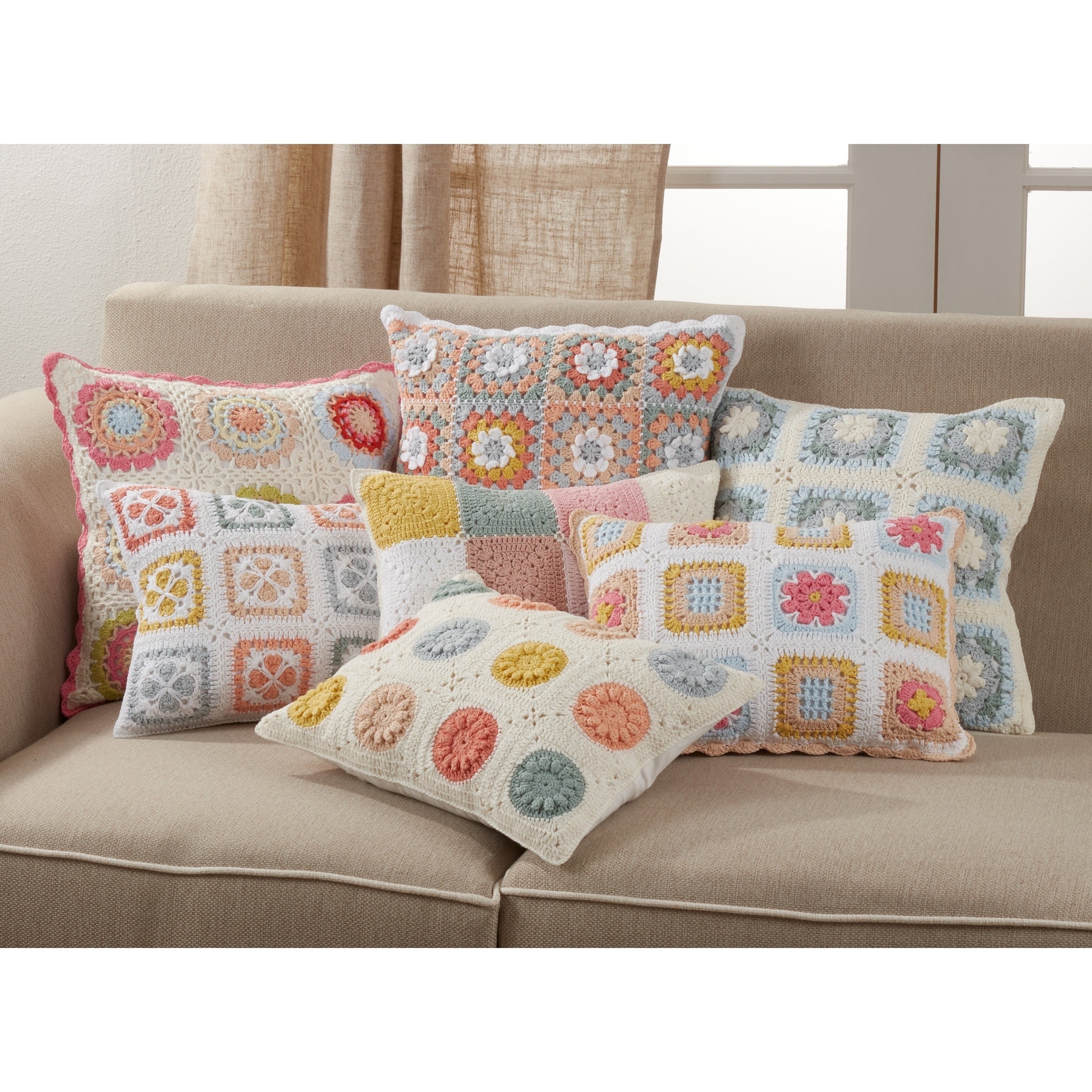 Throw Pillow with Crochet Design