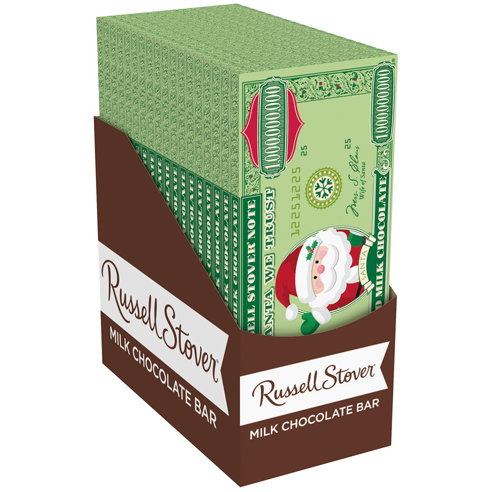 milk chocolate santa money solid 2 oz. bar, pack of 18 | chocolates | by russell stover