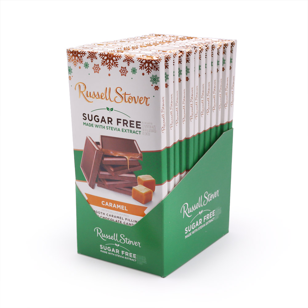 sugar free caramel holiday tile bar, 3oz., case of 12 | caramels, toffees and taffys | chocolates | by russell stover