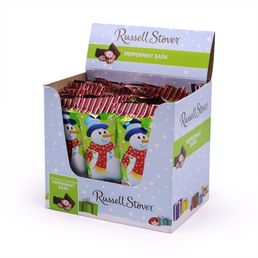 .875 oz. peppermint bark snowman, case of 24 | chocolates | by russell stover