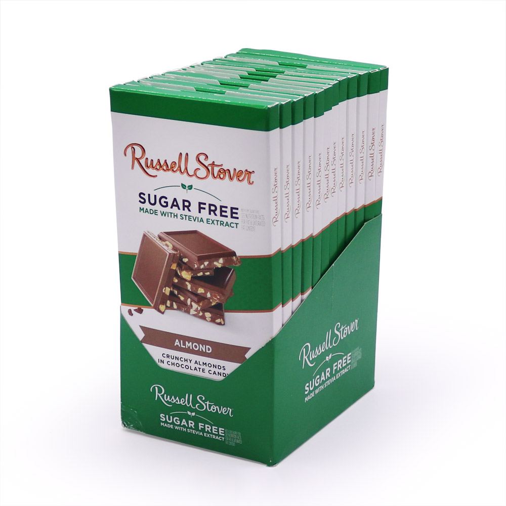 3 oz. sugar free chocolate almond tile bar, case of 12 | nuts & peanut butter | by russell stover