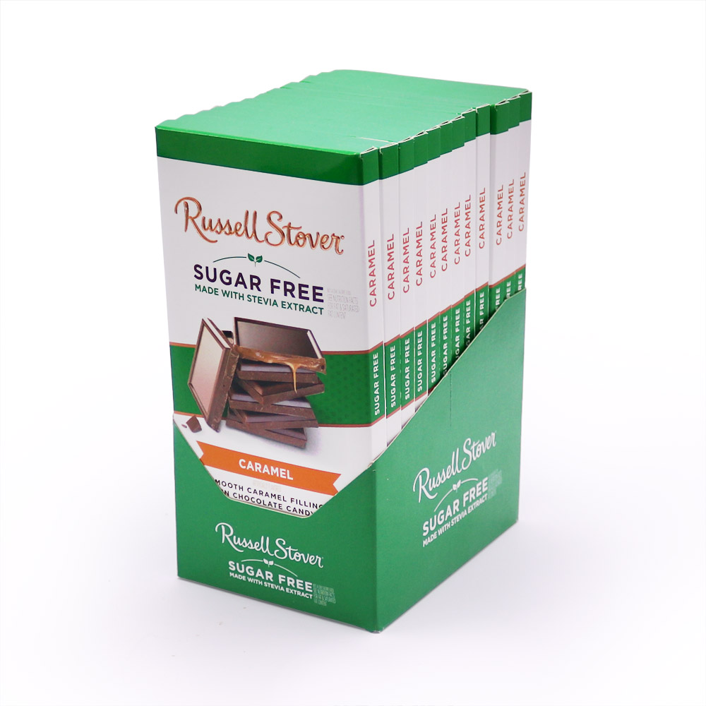 sugar free chocolate caramel tile candy bar 3oz. case of 12 | caramels, toffees and taffys | by russell stover