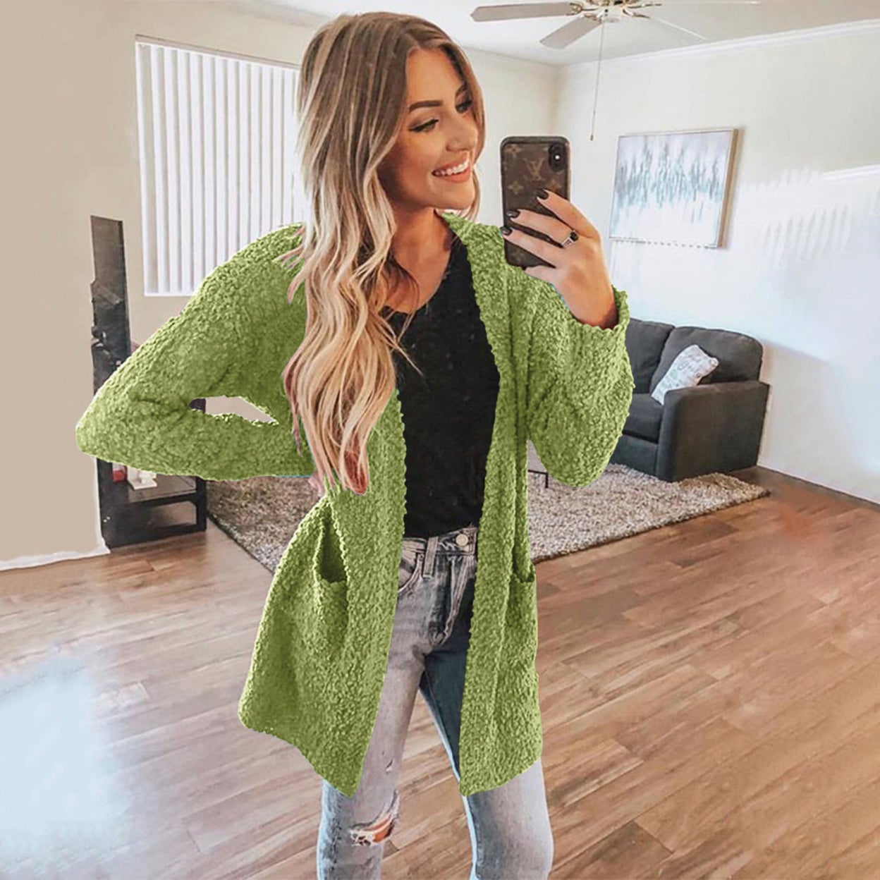 Women's 6-Color Long-Sleeved Cardigan Pocket Sweater Coat