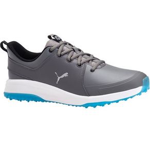 Puma Men\'s Grip Fusion Pro 3.0 Spikeless Golf Shoes 6004053-Quiet Shade/Puma Silver/Ibiza Blue  Size 9 M, quiet shade/puma silver/ibiza blue