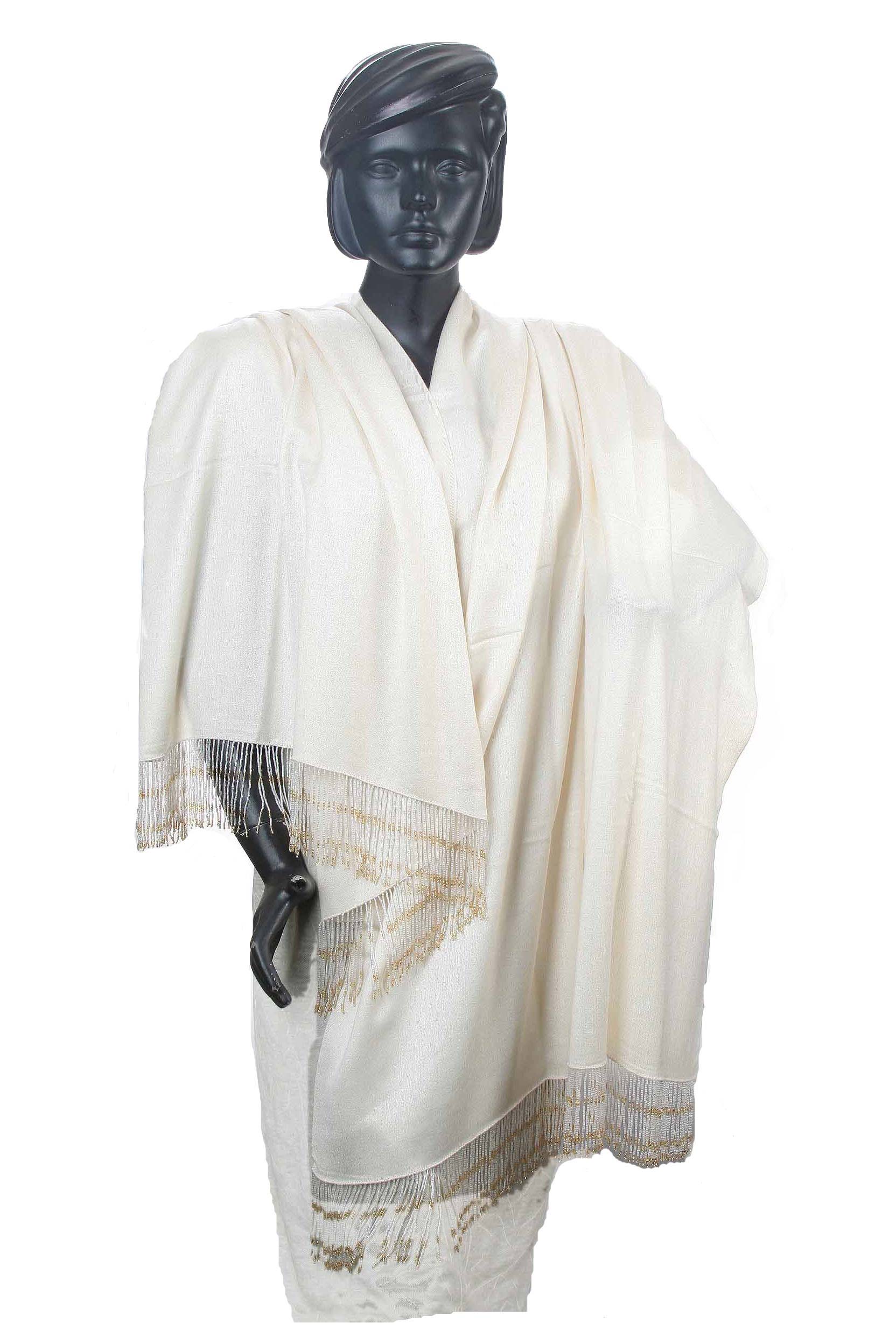 Pashmina Shawl With Beaded Tassels - Vanilla (Vanilla)