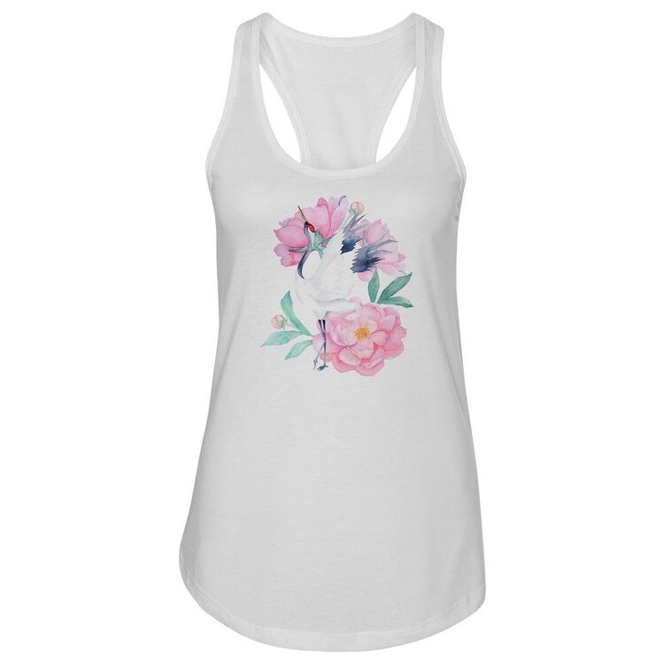 Crane With Peony Flowers Tank Women's -Image by Shutterstock