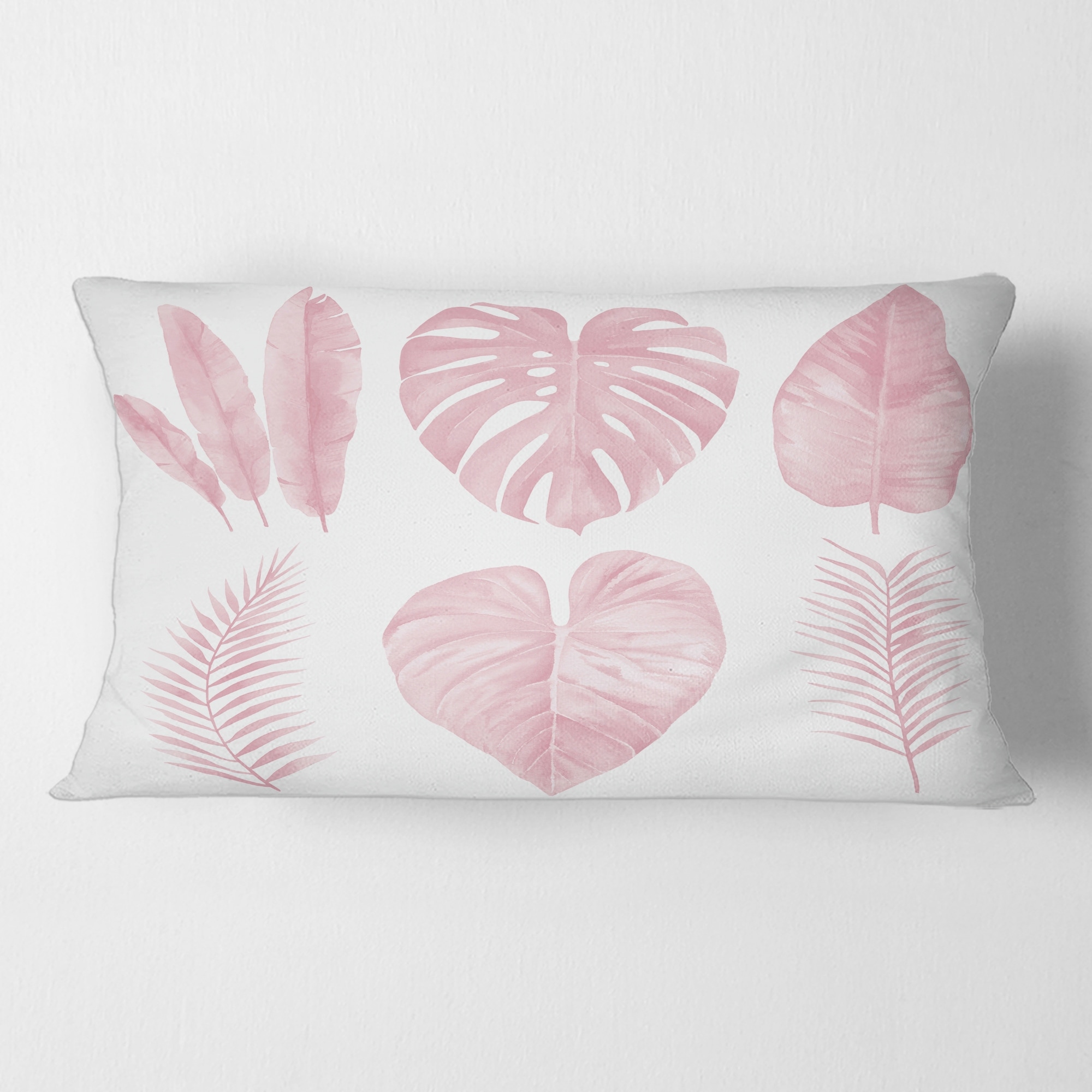 Designart 'Tropical Pink Watercolour Leaves I' Shabby Chic Printed Throw Pillow