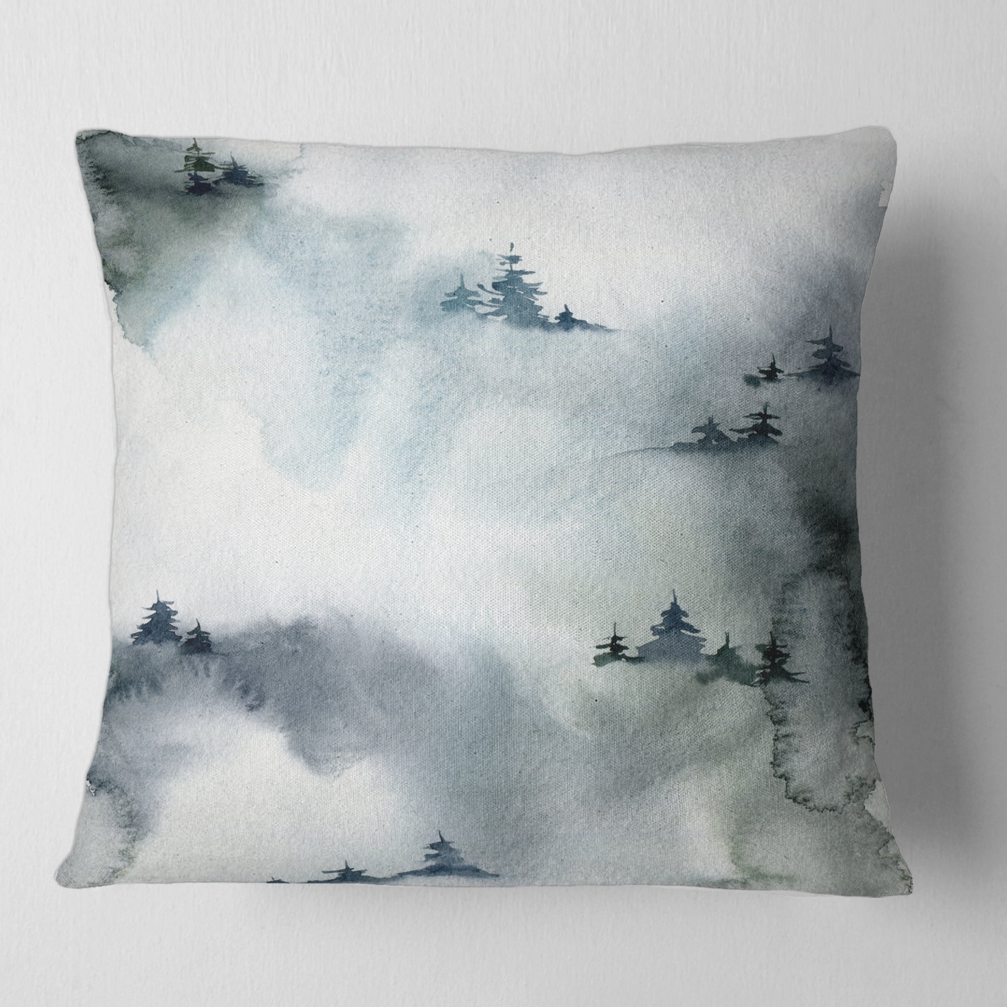 Designart 'Minimalistic Winter Forest With Snowy Fir Trees' Modern Printed Throw Pillow