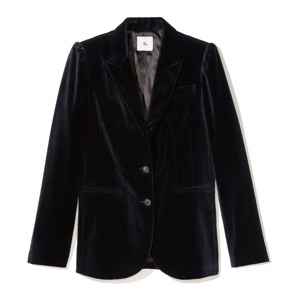 G. Label Alex Velvet Blazer In Midnight Blue, Size 4