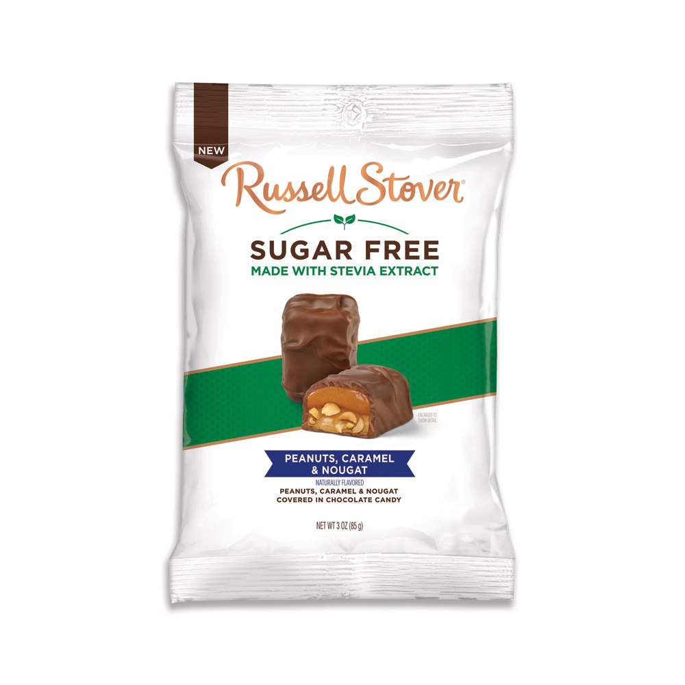 sugar free chocolate peanut, caramel & nougat, 3 oz. bag | nuts & peanut butter | by russellstover