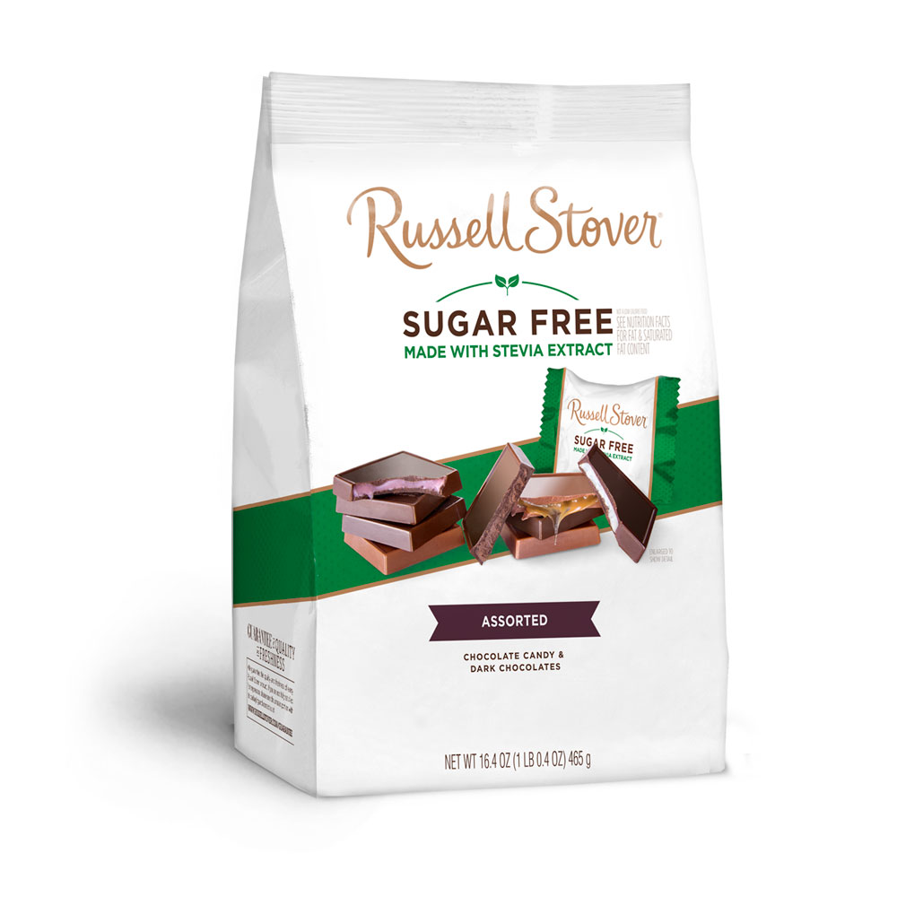 sugar free tile assortment, 16.4 oz. bag | mixed assorted chocolates | by russell stover