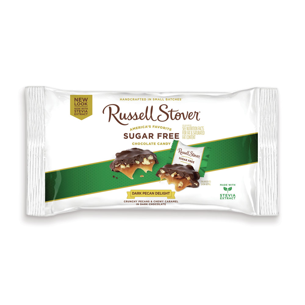 sugar free dark chocolate pecan delight, 10 oz. bag | nuts & peanut butter | individually wrapped | by russell stover