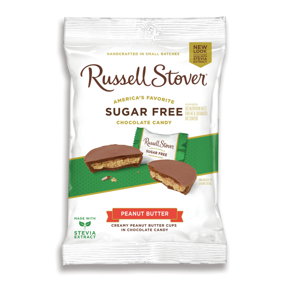 sugar free peanut butter cups, 3 oz. bag | nuts & peanut butter | chocolates | individually wrapped | by russell stover