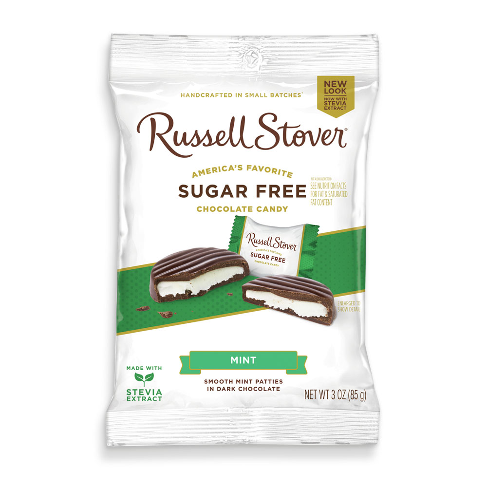 sugar free mint patties, 3 oz. bag | mint and cherry | chocolates | individually wrapped | by russell stover