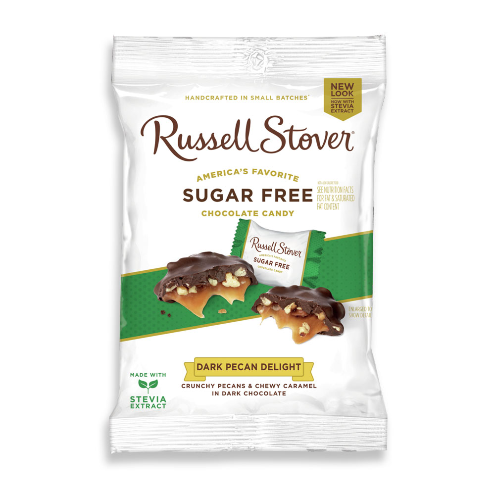 sugar free dark chocolate pecan delight, 3 oz. bag | nuts & peanut butter | by russell stover