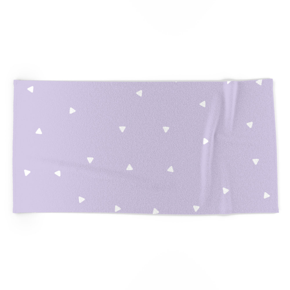 Lilac Background With White Triangle Seamless Pattern Beach Towel by pinkcloud