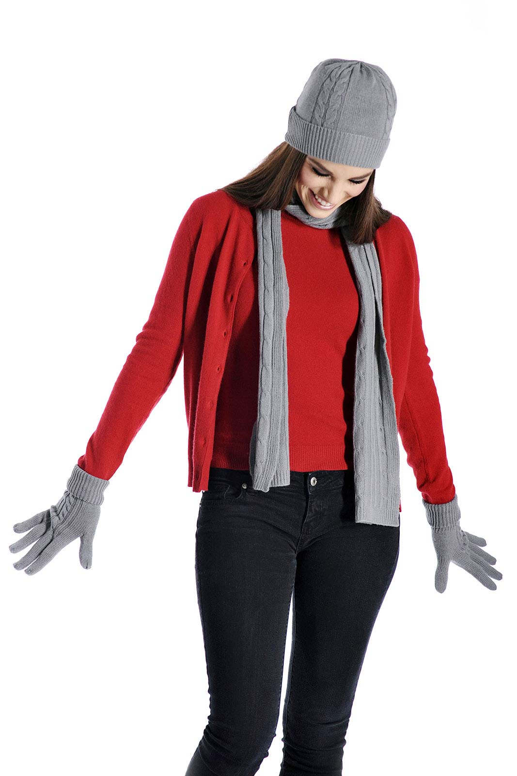 Unisex Pure Cashmere Scarf, Hat and Gloves Set (Black, One Size)