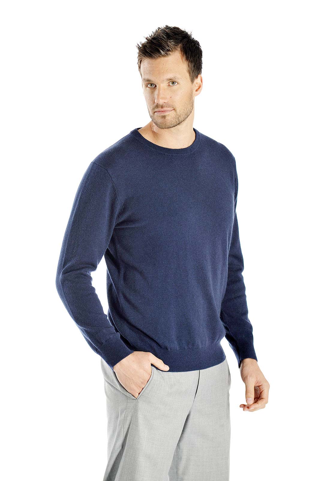 Men\'s Crew Neck Cashmere Sweater (Black, Medium)