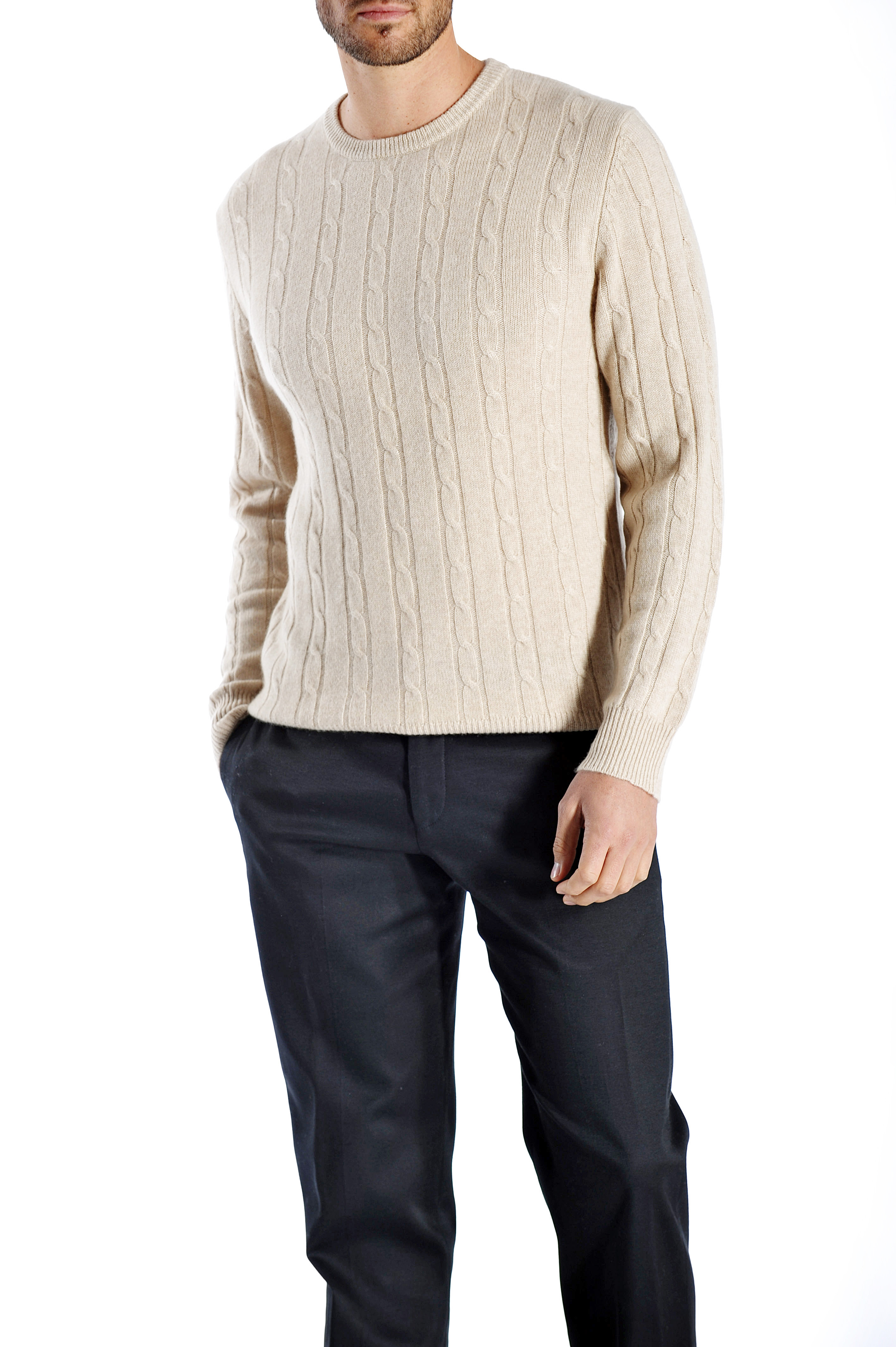 Men\'s Cable Cashmere Sweater (Faded Pewter, Extra Large)