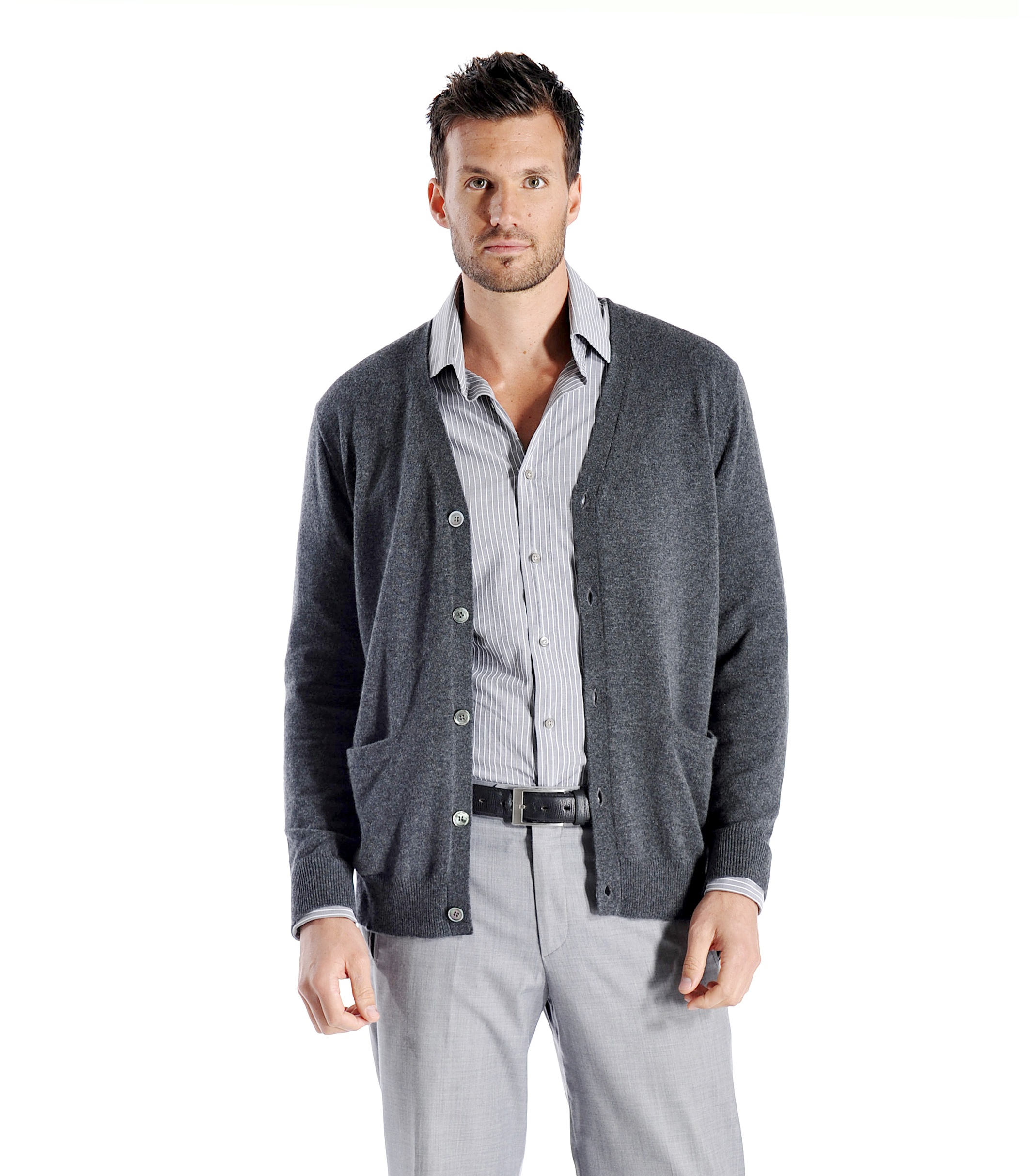 Men\'s Cashmere Cardigan (Charcoal, Large)