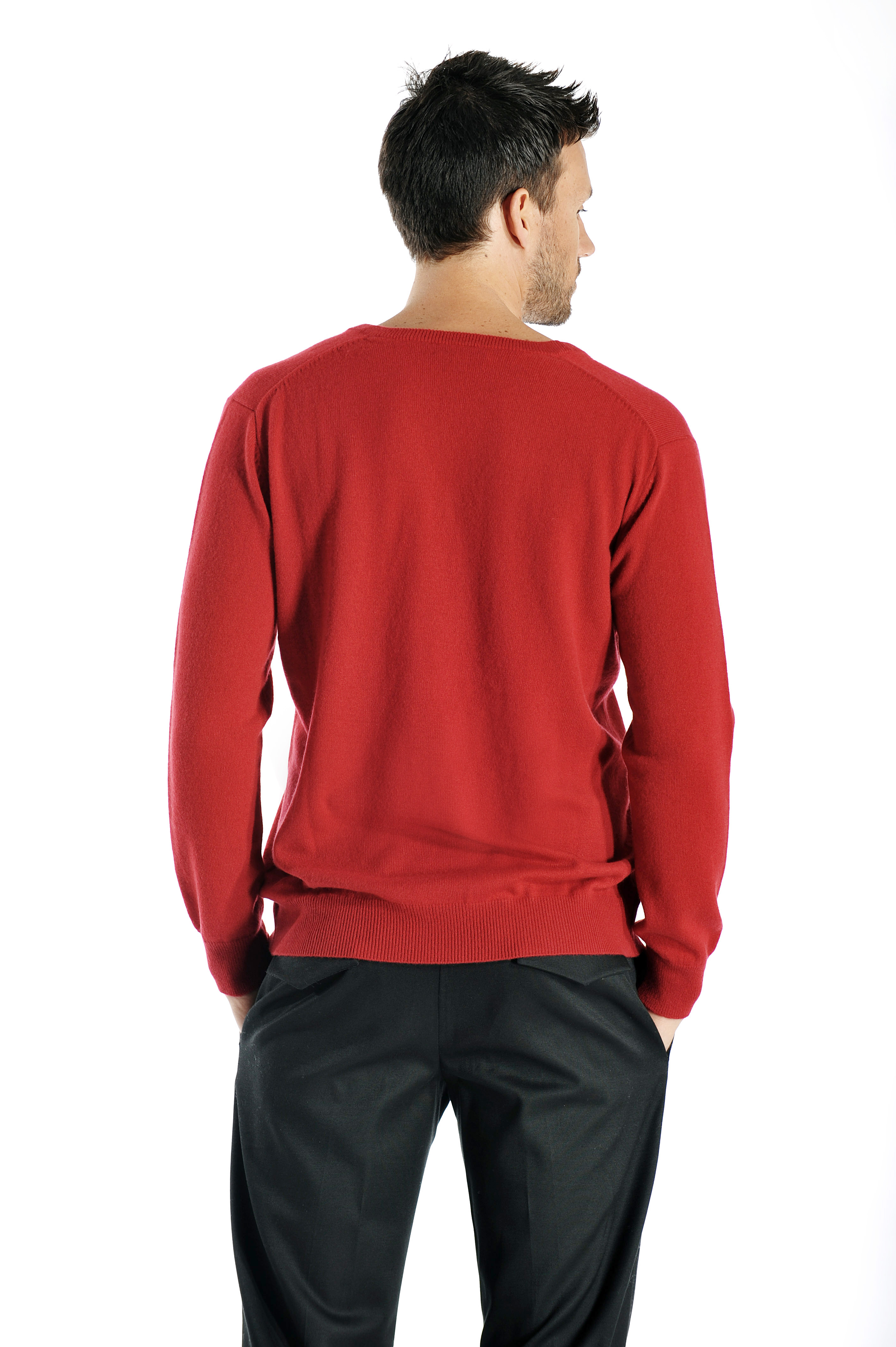 Men\'s V-Neck Cashmere Sweater (Burgundy, Large)