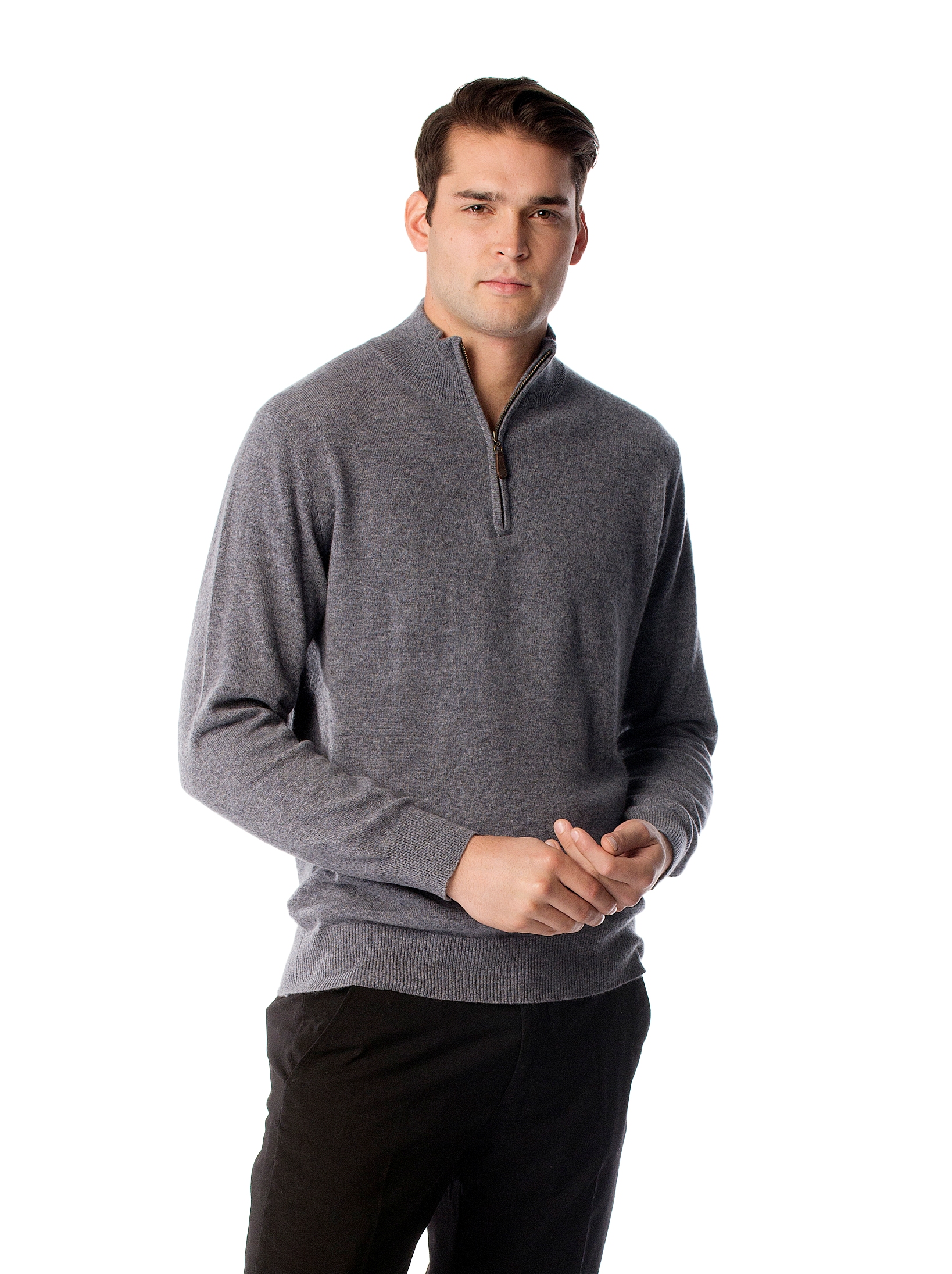 Men\'s Pure Cashmere Half Zip Sweater (Faded Pewter, Medium)