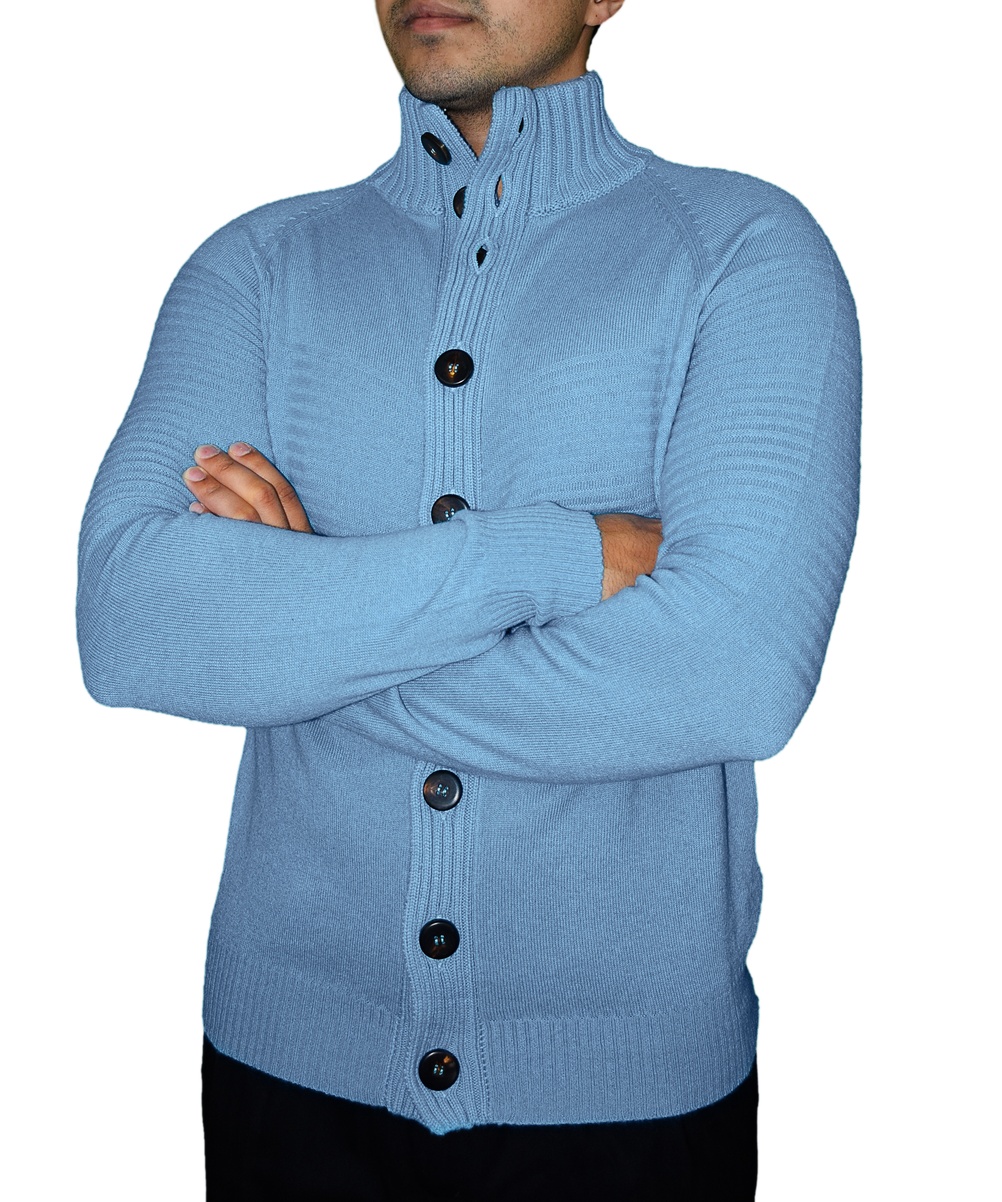 Men\'s Mock Neck Cardigan in Pure Cashmere