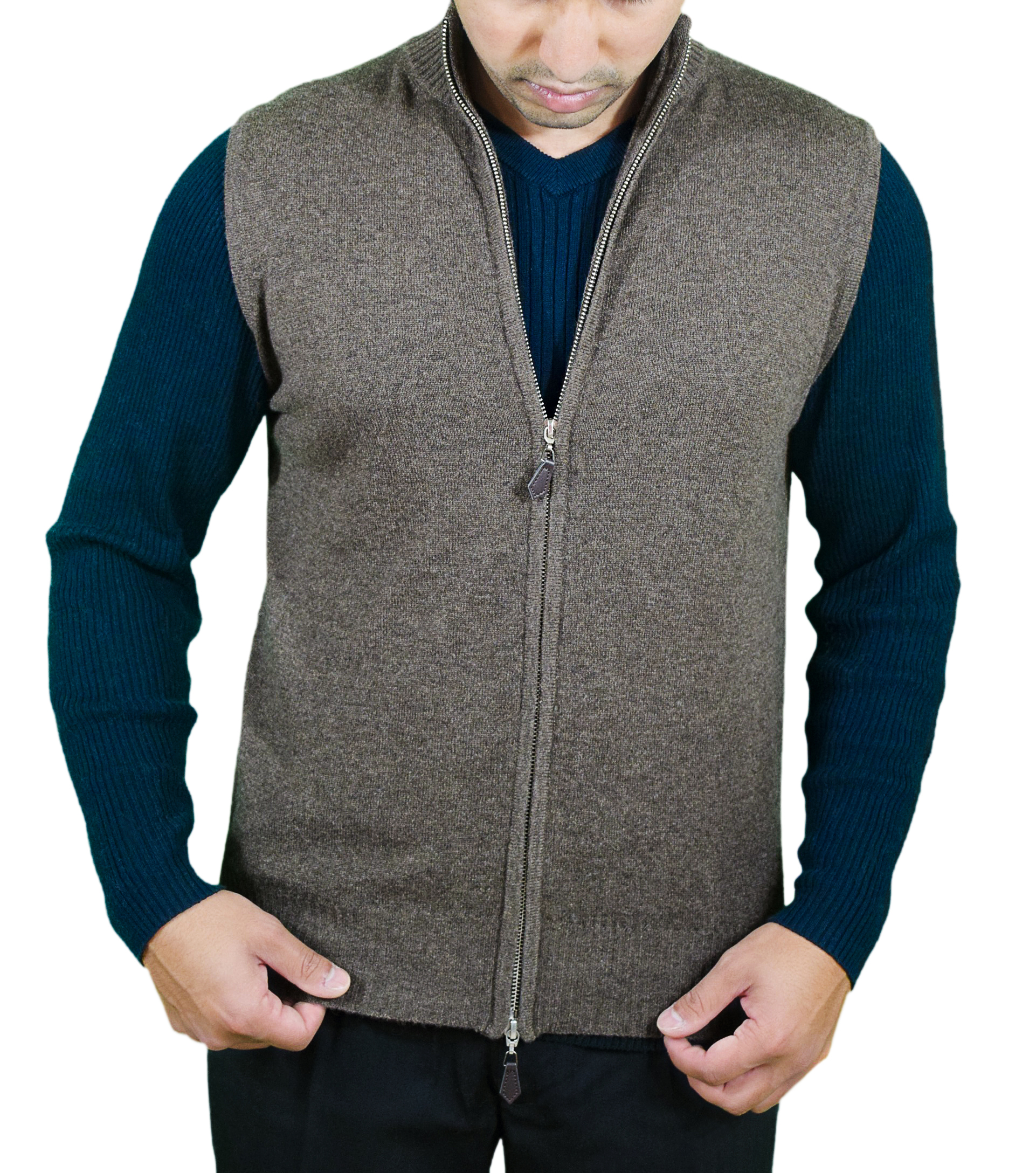 Men\'s Zip Vest in Pure Cashmere