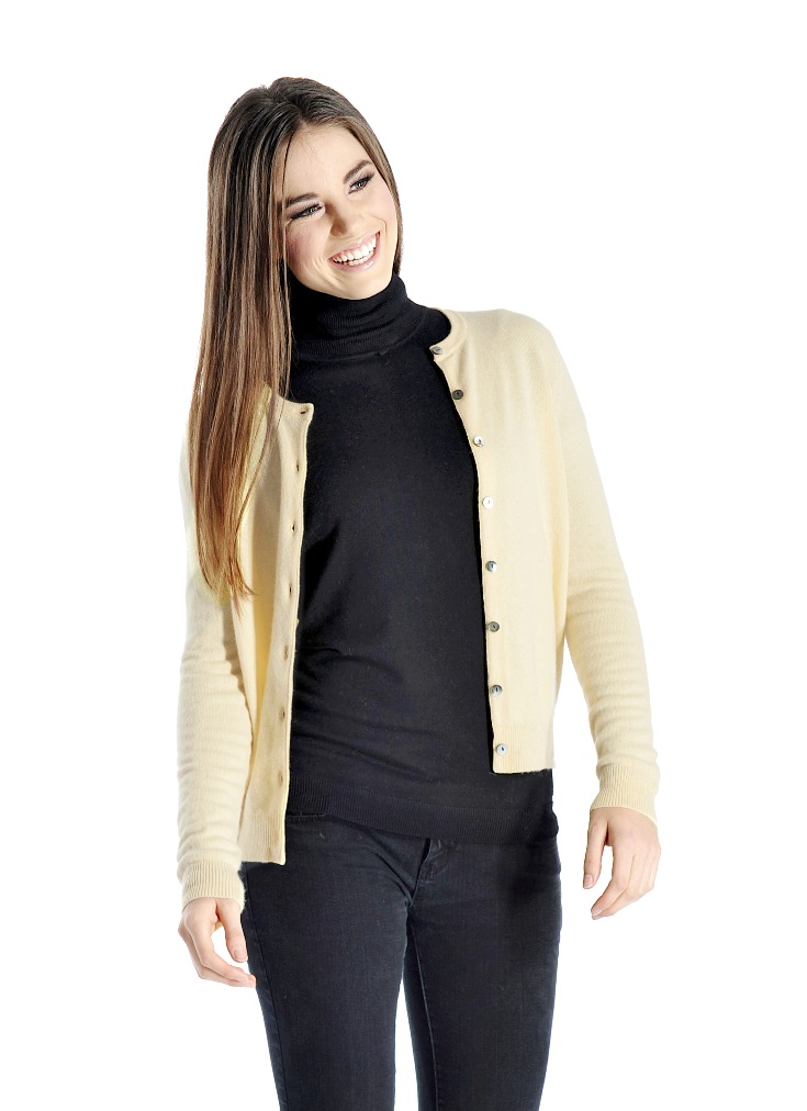 Women\'s Cashmere Round Neck Cardigan (Black, Small)