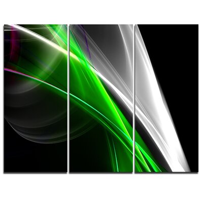 Fractal Lines Green White - 3 Piece Graphic Art on Wrapped Canvas Set Design Art