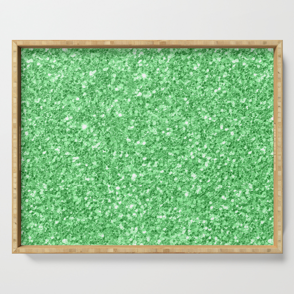 Green Glitter Texture Print Serving Tray by artonwear