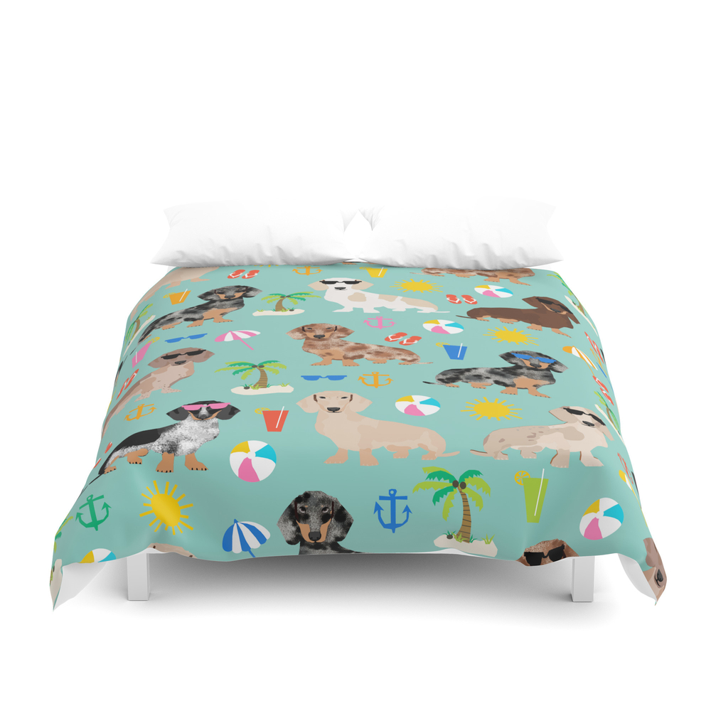 Dachshunds Beach Summer Tropical Vacation Weener Dogs Doxie Gifts Duvet Cover by deardoxie