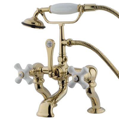 Hot Springs Triple Handle Deck Mounted Clawfoot Tub Faucet with Handshower Elements of Design Finish: Polished Brass