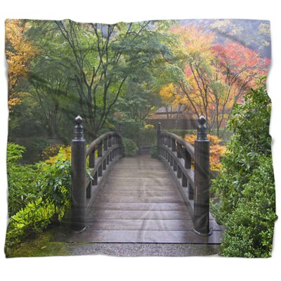 Bridge Wood at Japanese Garden in Fall Blanket East Urban Home Size: 59